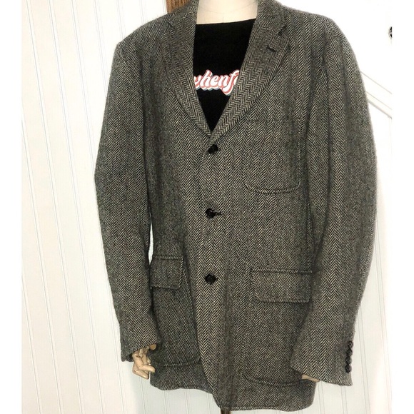 RALPH LAUREN Men’s Tweed Herringbone Single Breast Triple Button Wool Blazer LRG - Picture 3 of 16